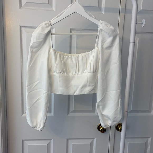 Princess Polly Ariah White Puff Long Sleeve Crop Top Size 2 - Picture 7 of 16